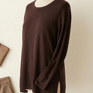 Loulou Studio Brown Rayon Blend Knit Top Long Sleeve Plus Size 1X